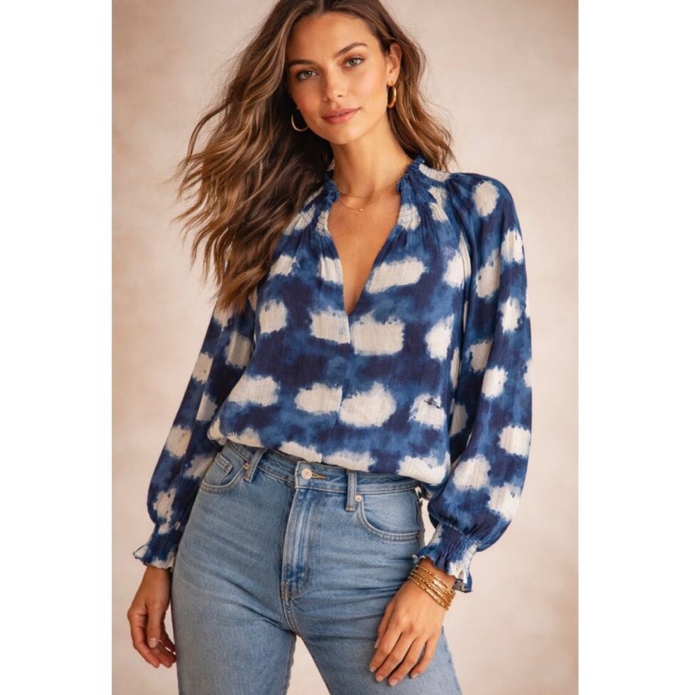 Anthropologie Porridge Cotton Gauze Smocked Long Sleeve Peasant Blouse Size XL